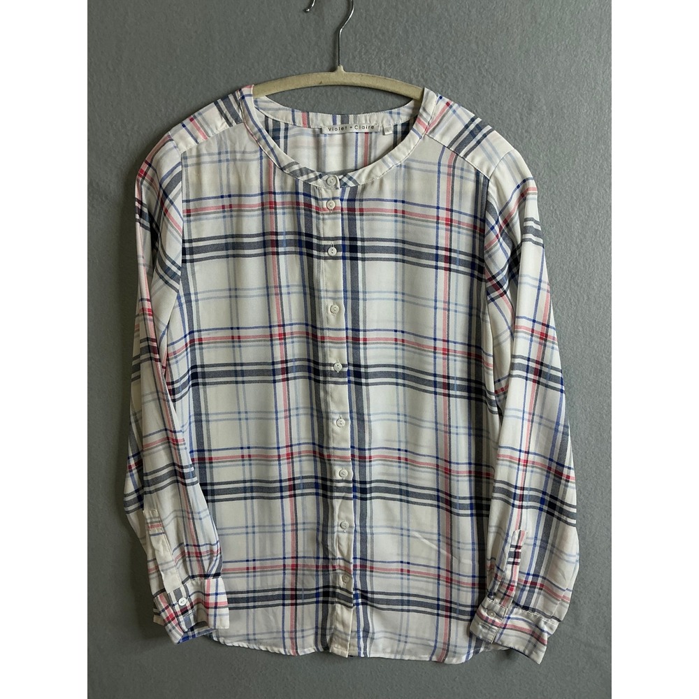 Violet + Claire Top‎ Women's Large Plaid Button Down Long Sleeve Blouse Top